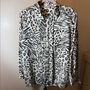 Alfred Dunner Black & White Animal Print Button-Down Shirt